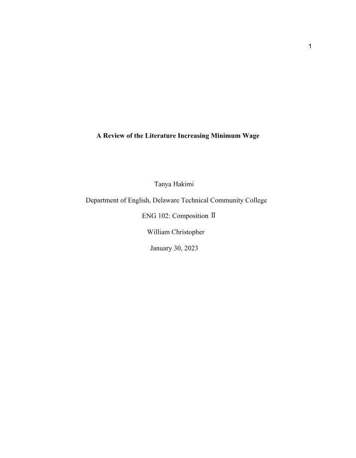 Increasing Minimum Wage - A Literature Review