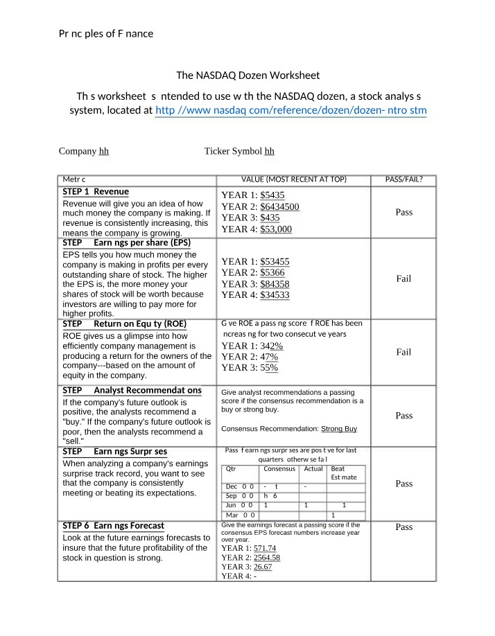 Worksheet - The NASDAQ Dozen