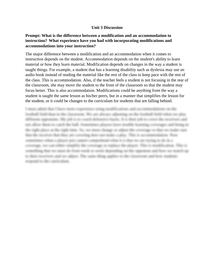 Discussion - Modifications vs. Accommodations in Instruction