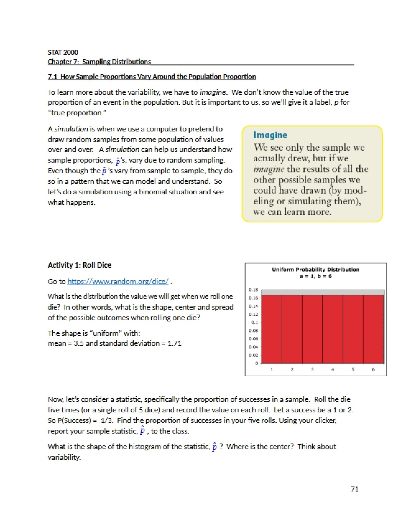 Notes for Statistics Chapter Seven