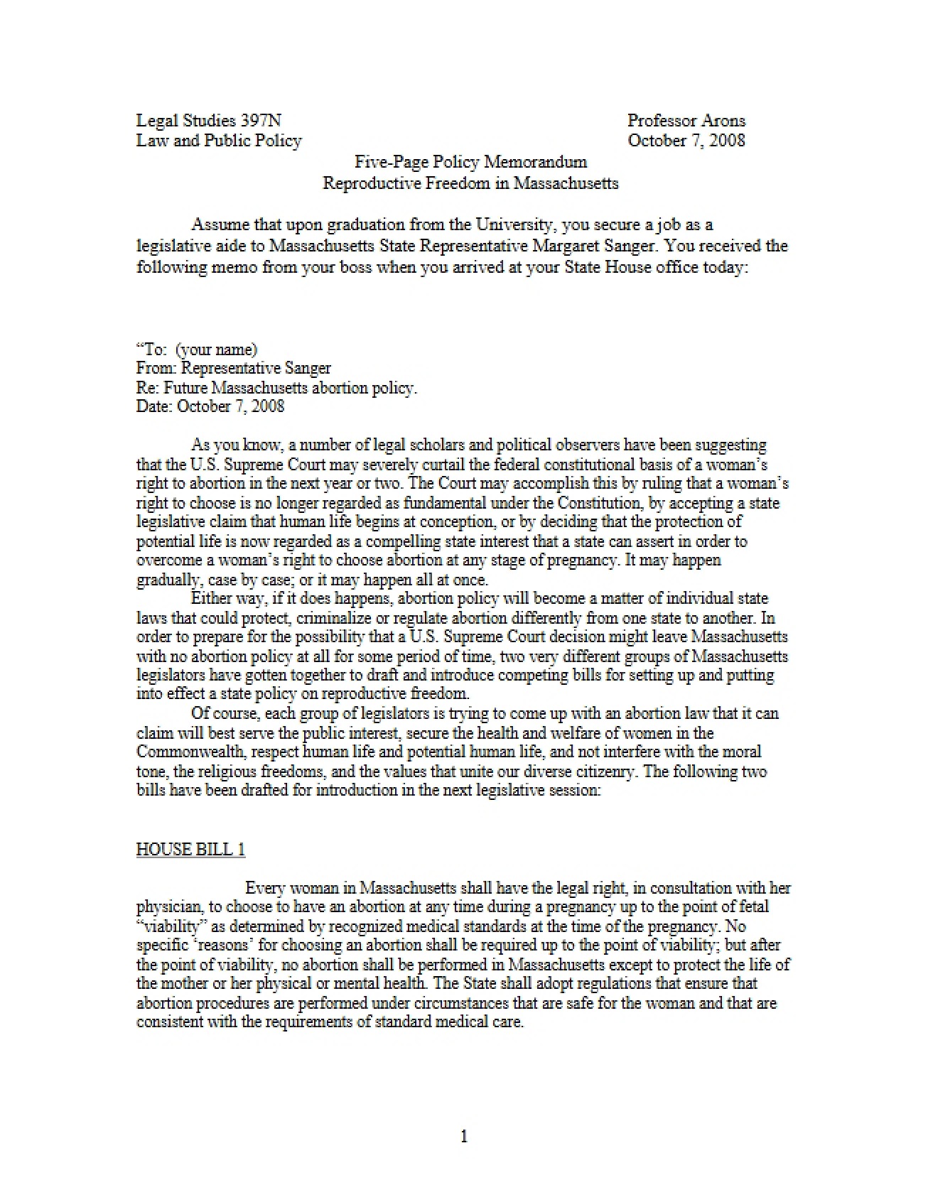 Five Page Policy Memo
