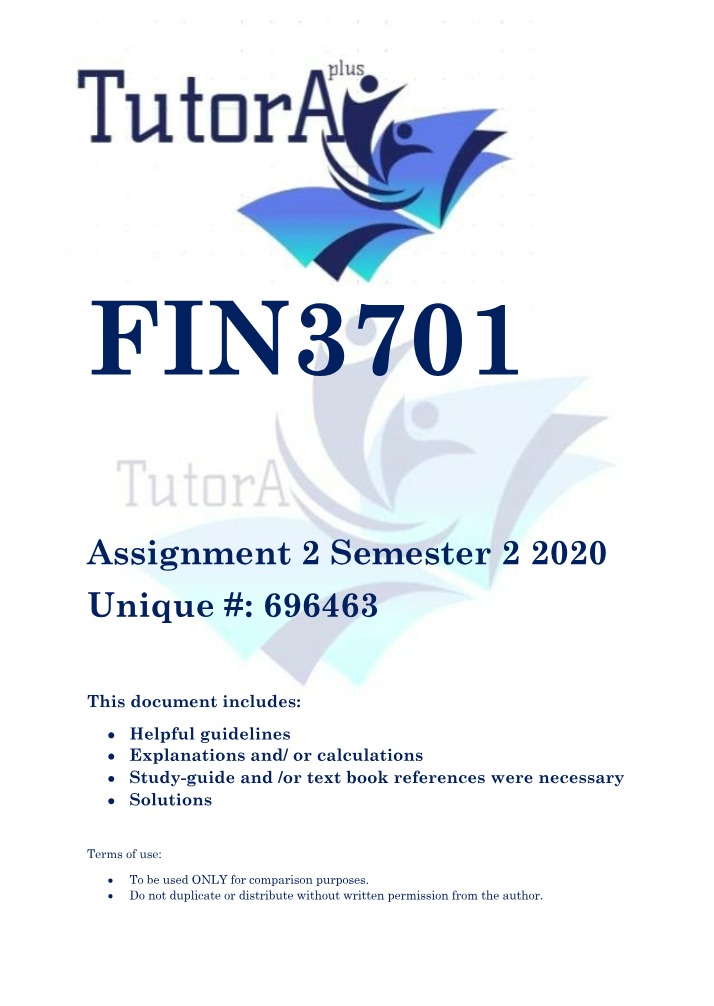 Assignment 2 - FIN3701 Semester 2 2020