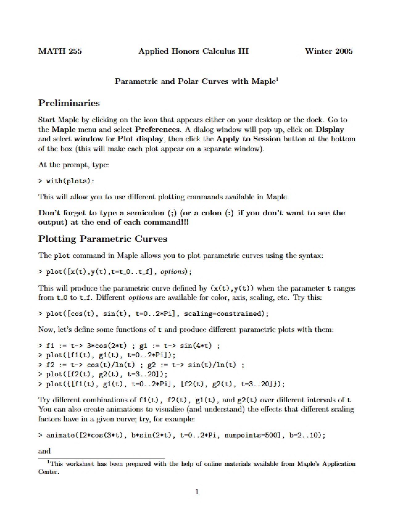 Maple Guide Polar and Parametric Curves