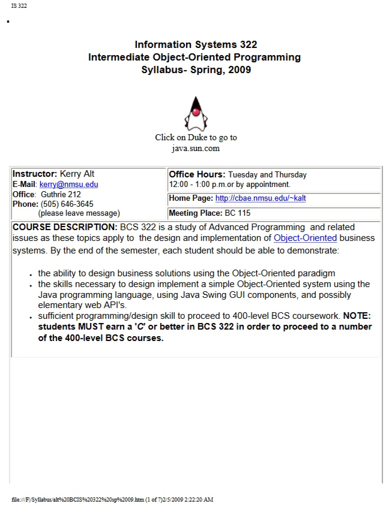 Syllabus for a Course in Intermediate Object-Oriented Programming