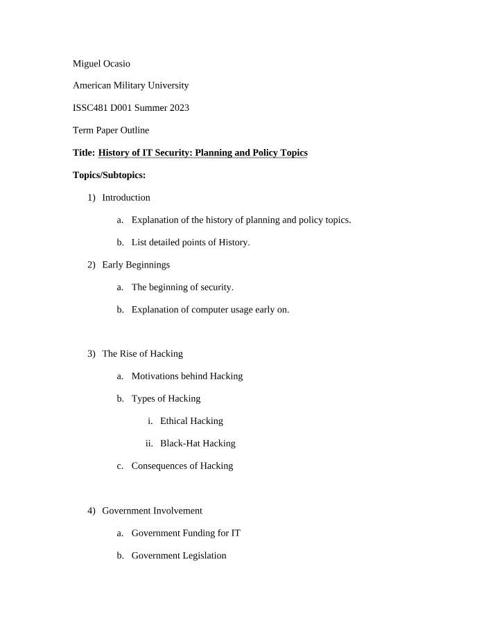 Outline for Term Paper