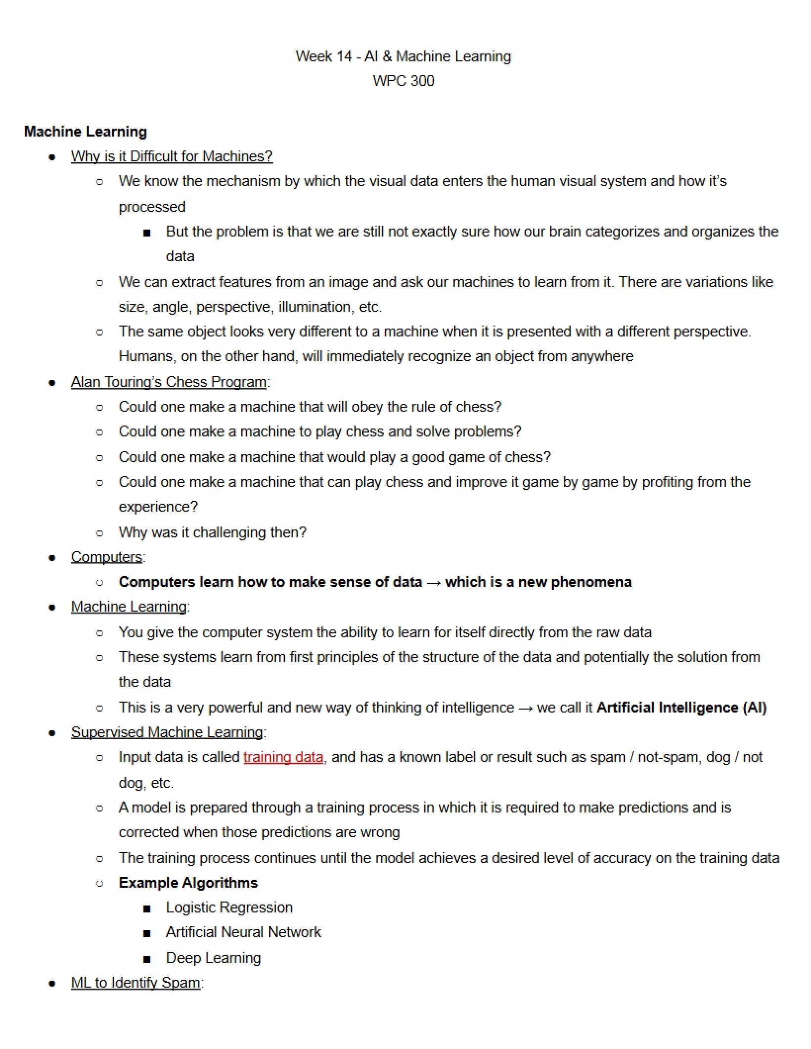 Class Notes Week 14