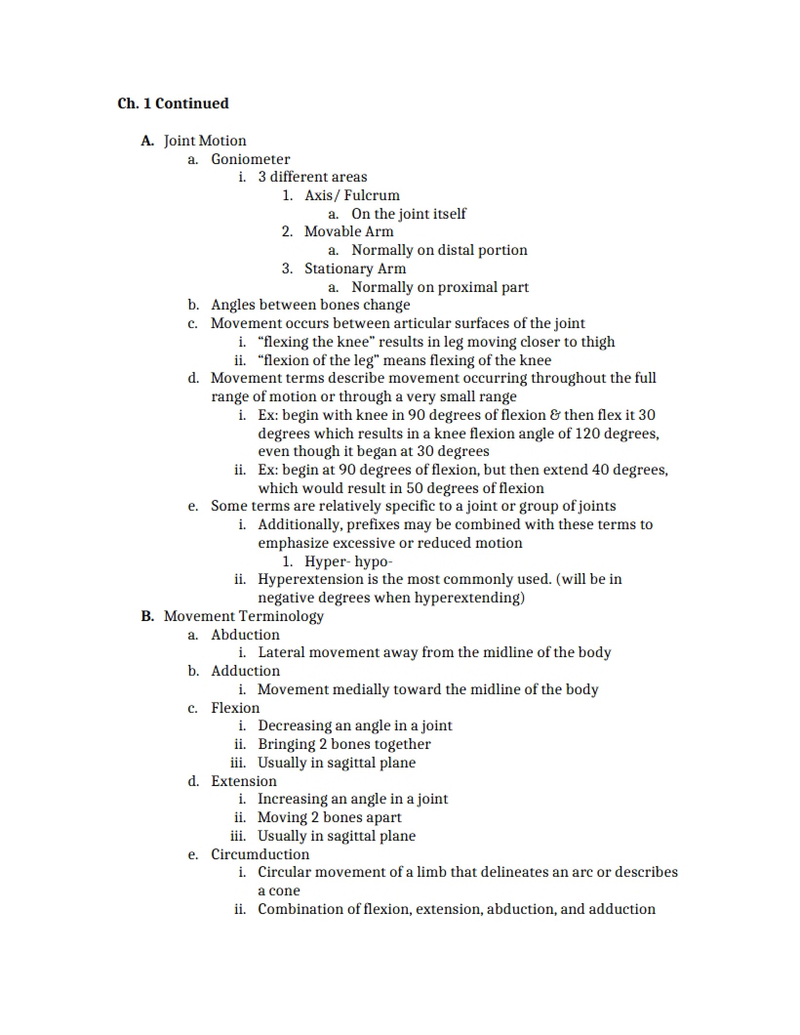 Motion of Joints