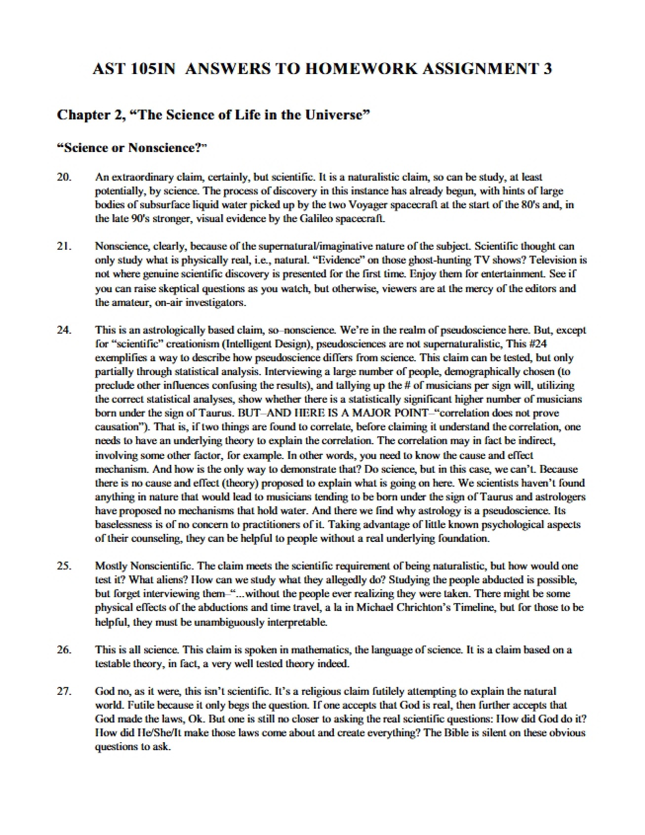 Answers to the Third Homework Assignment