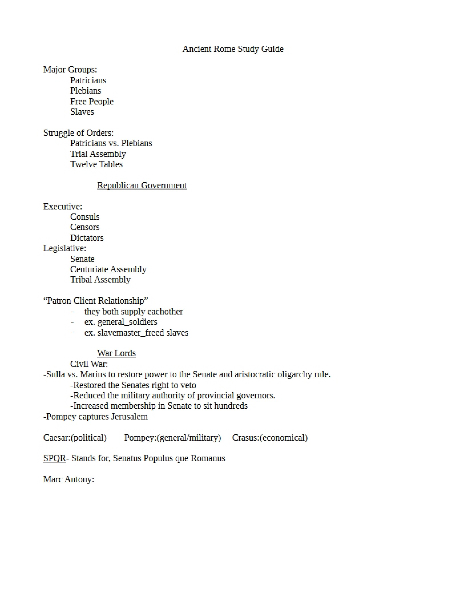 Study Guide Ancient Rome
