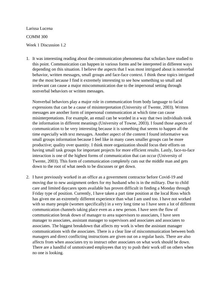 Discussion 1.2 for Week 1 (COMM 300)