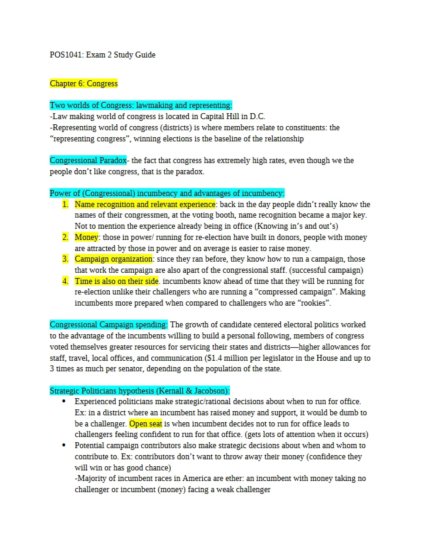 Study Aid for Exam 2