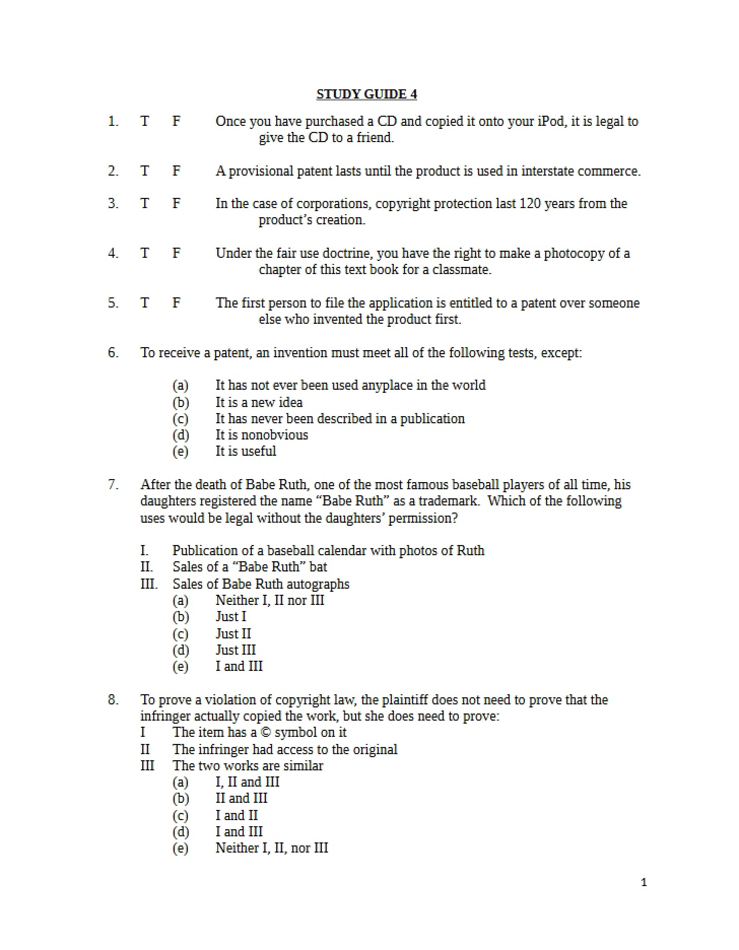 BUSA 310 Final Exam Preparation