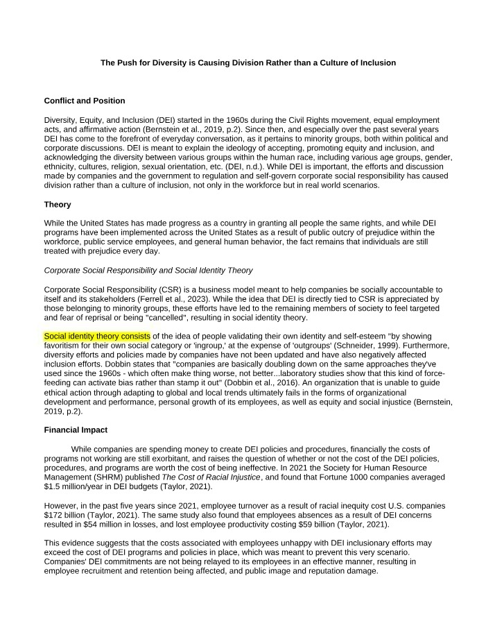 Corporate Impact of Diversity and Inclusion Efforts