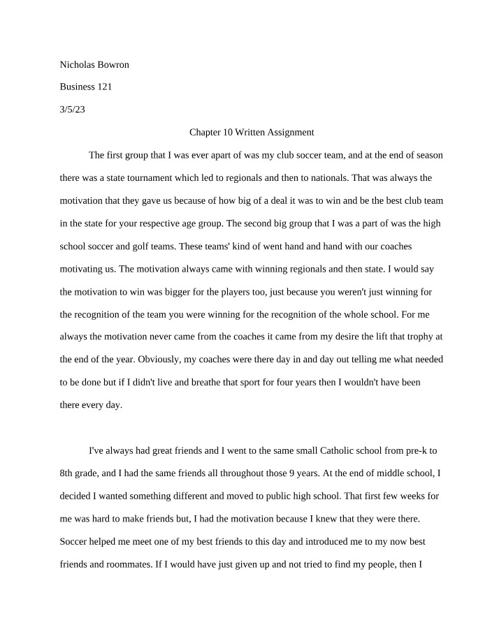 Written Assignment for Chapter 10