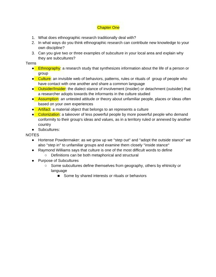 Contributions to Ethnographic Research