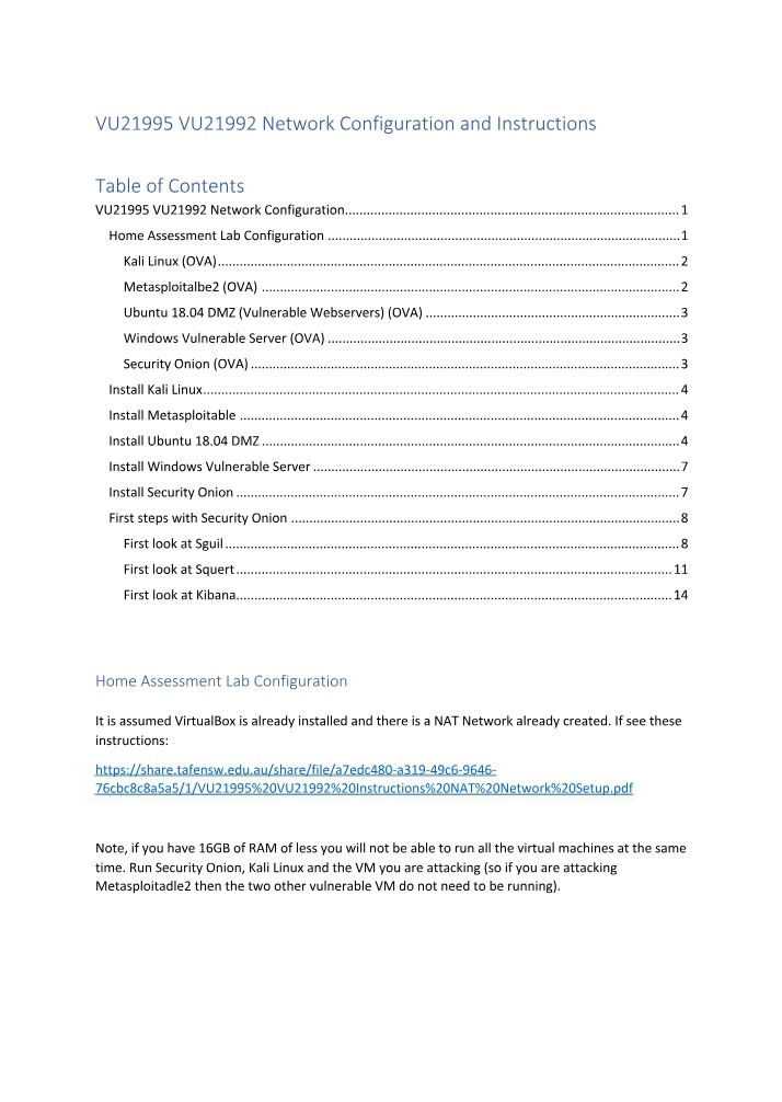 VU21995 and VU21992 Network Configuration Instructions