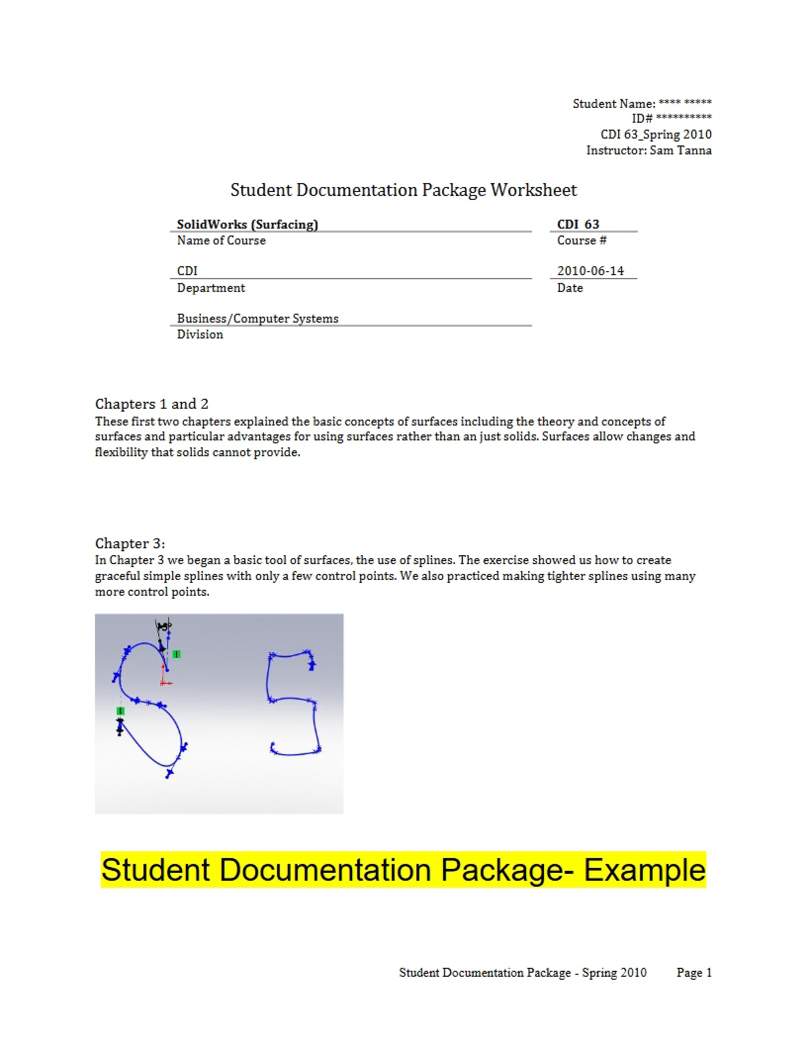 Worksheet for Student Doc Package