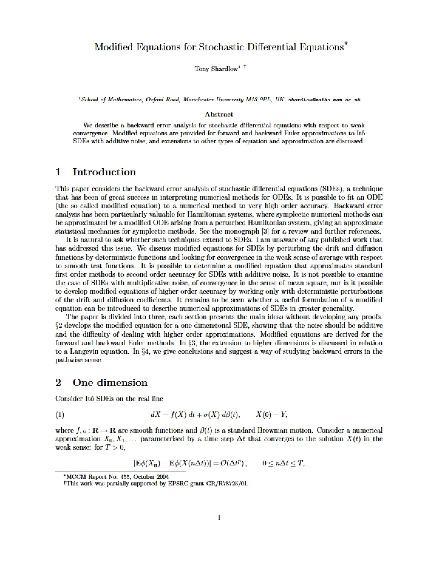 Stochastic Differential Equations Modified Equations