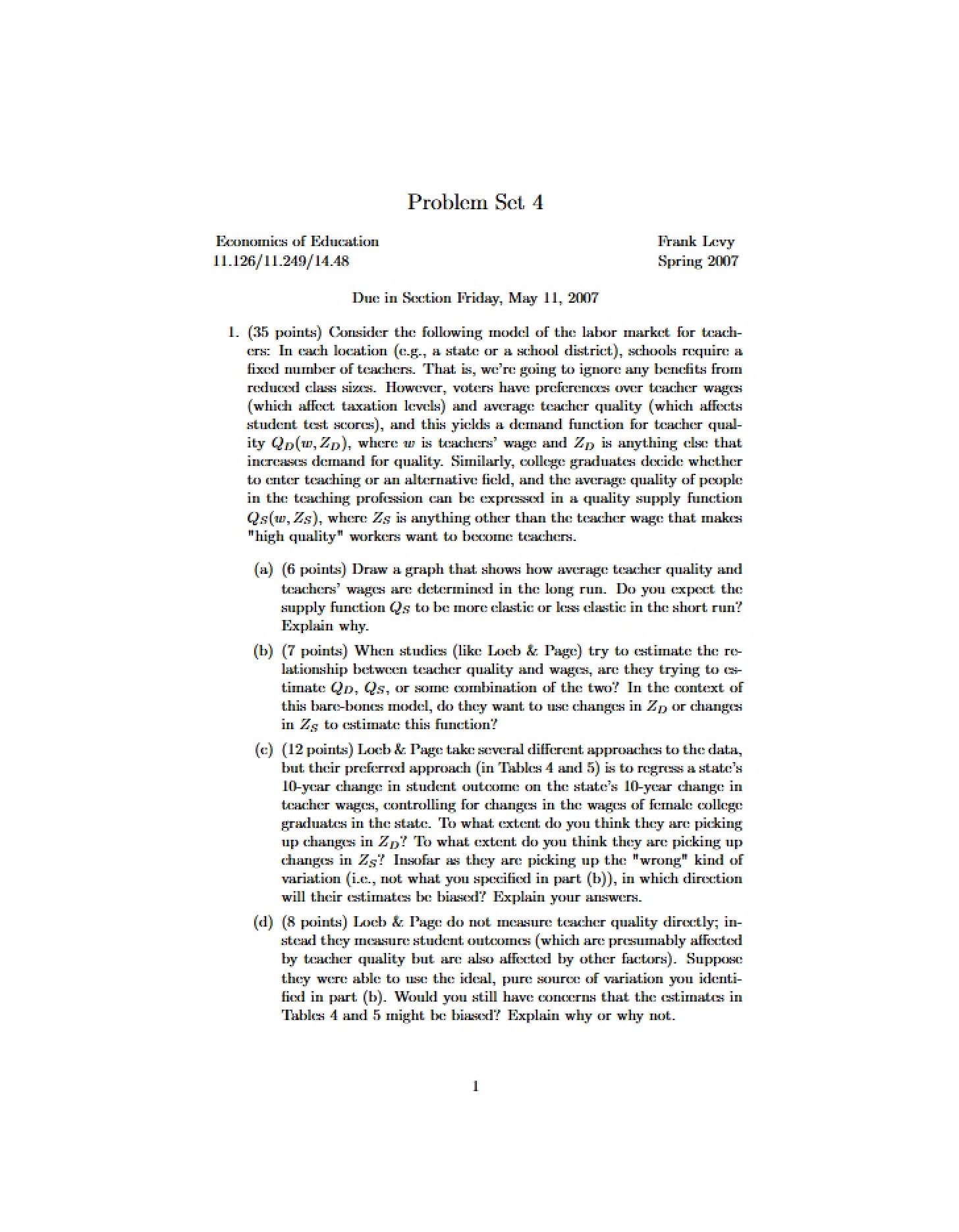 Fourth Problem Set