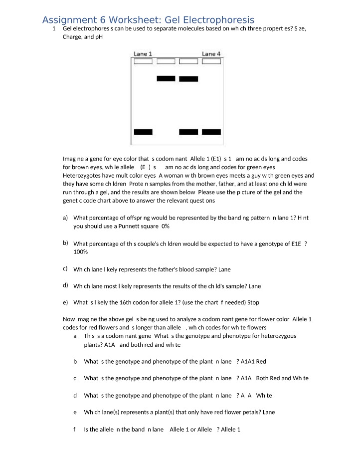 Gel Electrophoresis Lab Worksheet