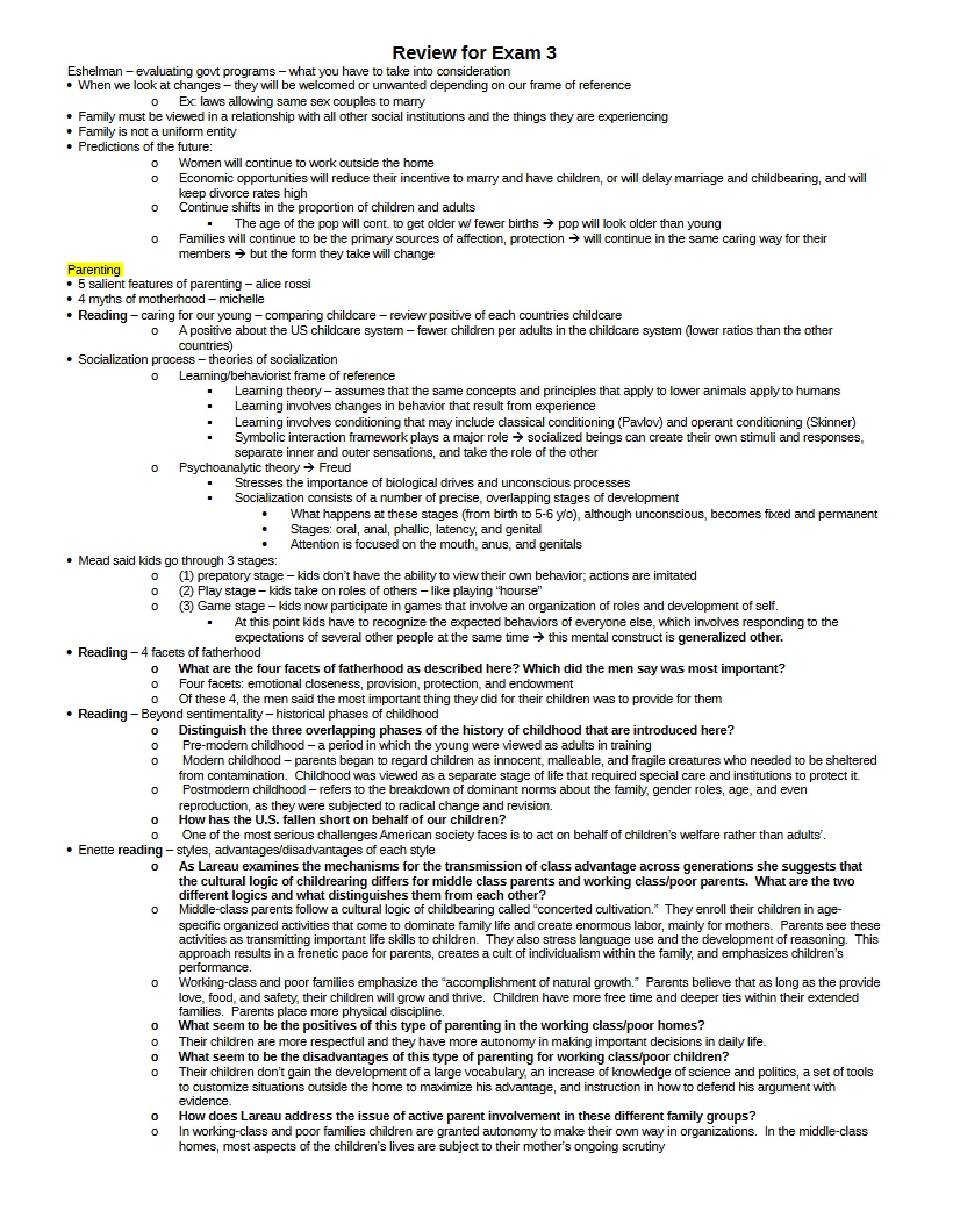 Guide for Exam Three