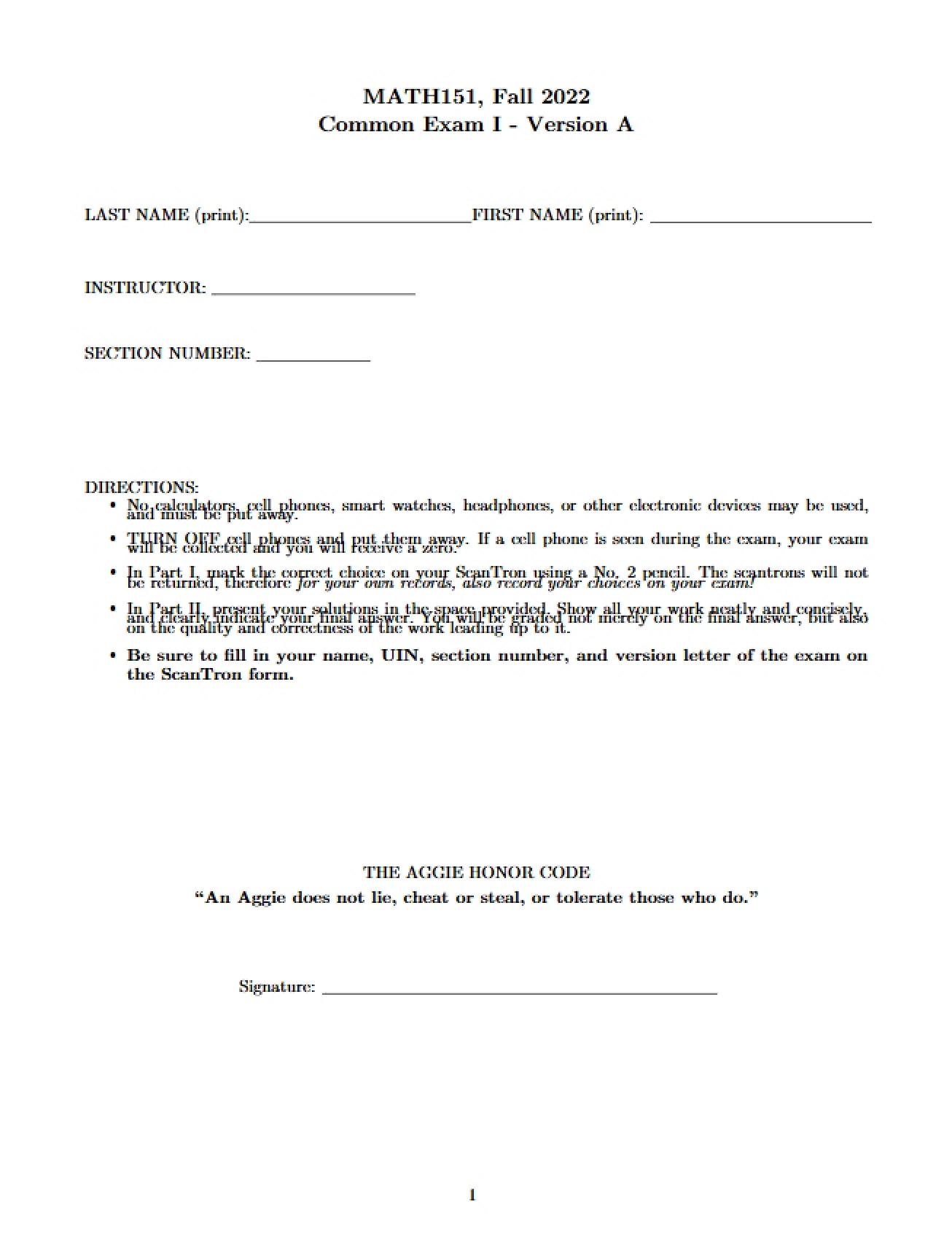 Common Examination One