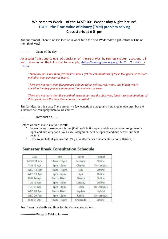 Week 7 Lecture - Time Value of Money