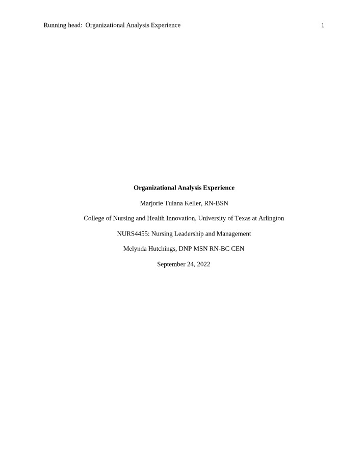 Organizational Experience Analysis