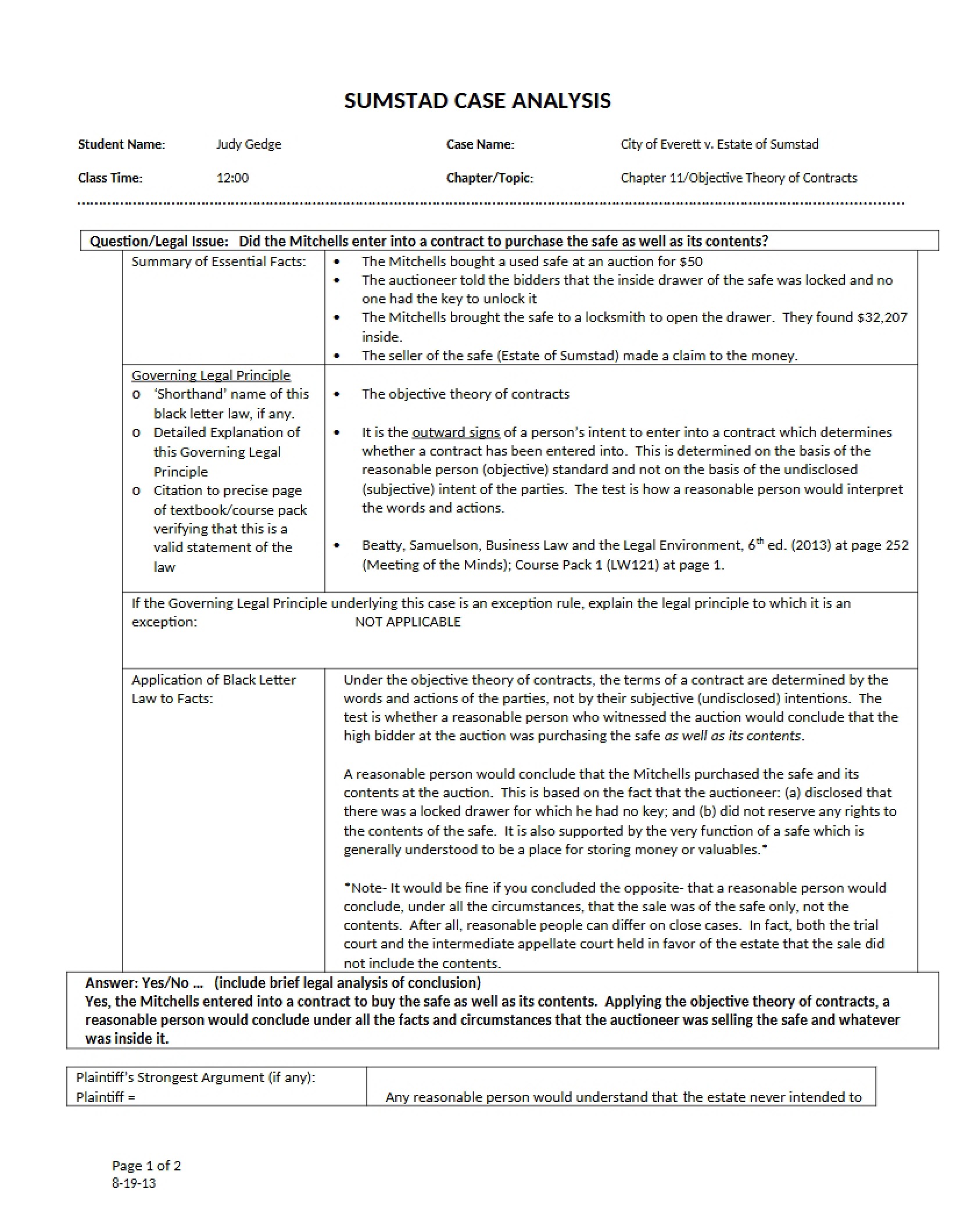 Analysis of Sumstad Case