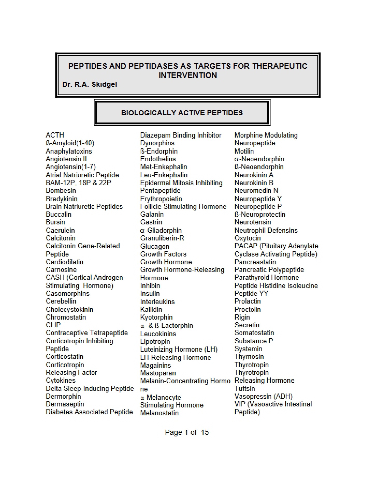 Peptides with Biological Activity