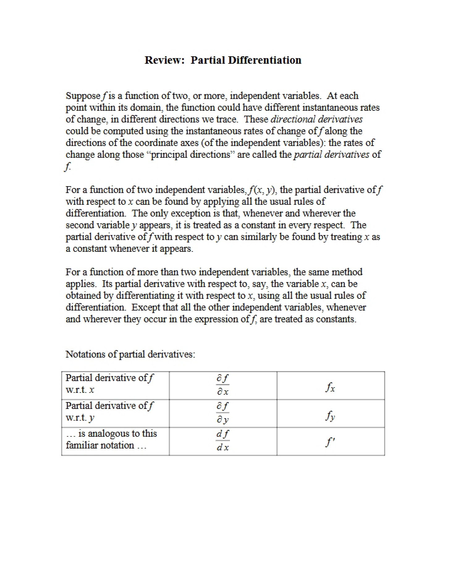 Differentiation of Partials