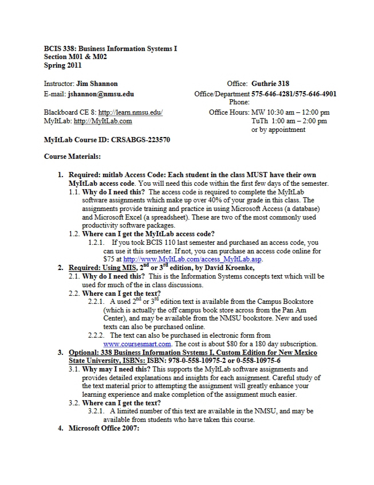 Seventh Revision of the Business Information Systems I Syllabus