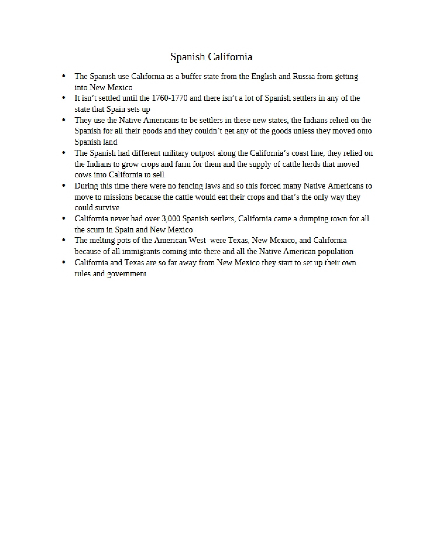 Settlement and Culture in Spanish California