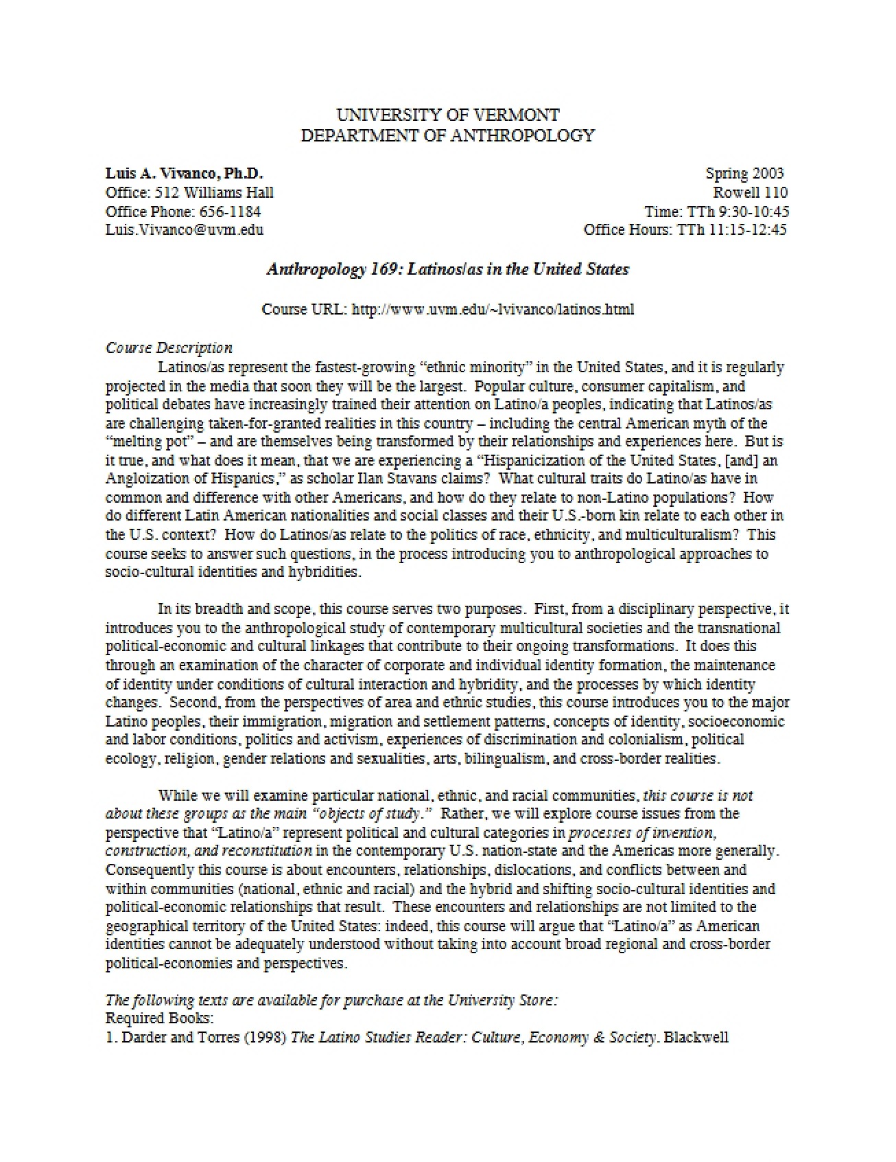 Syllabus for Latinos in the US