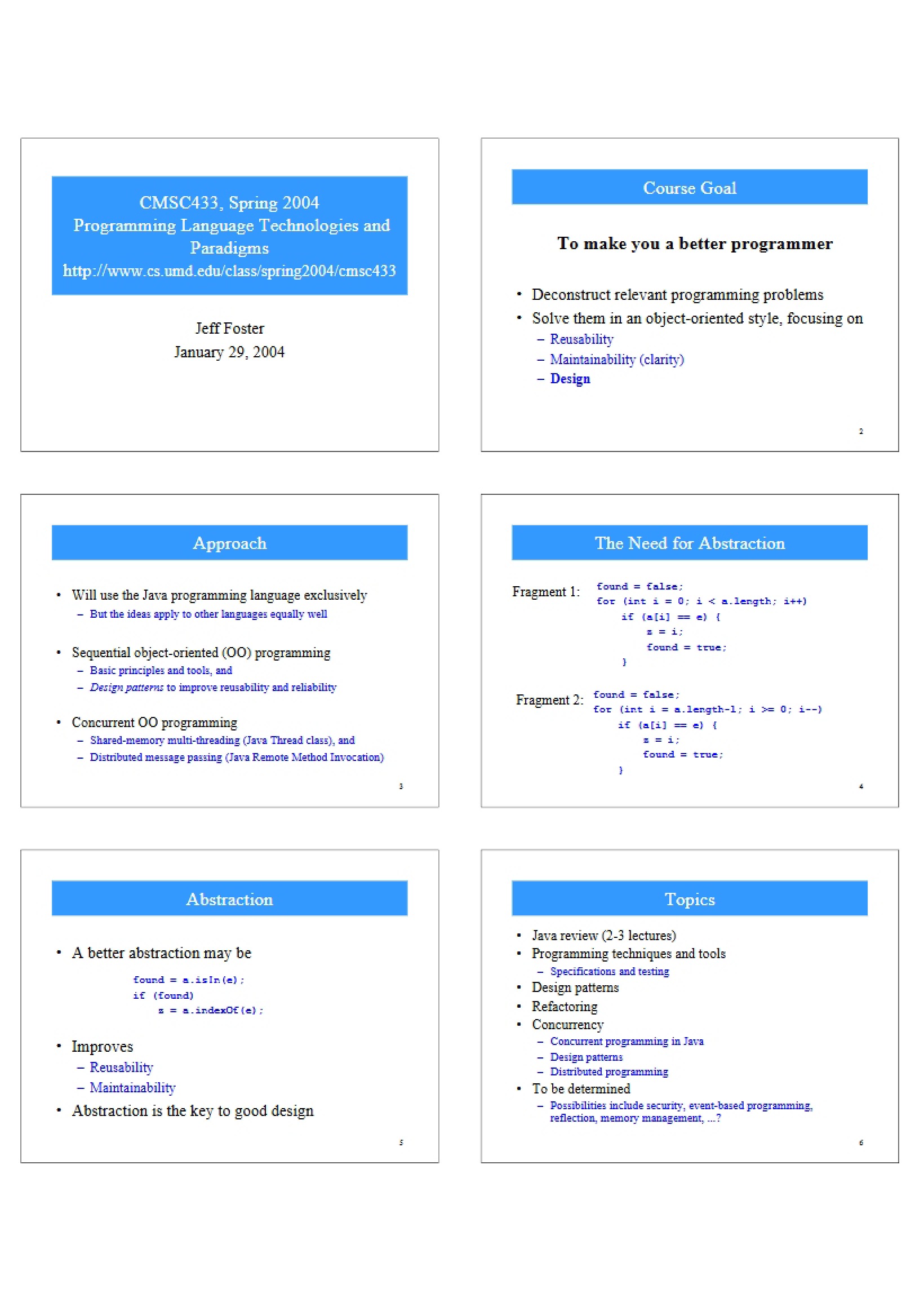 CMSC 433 Course Overview