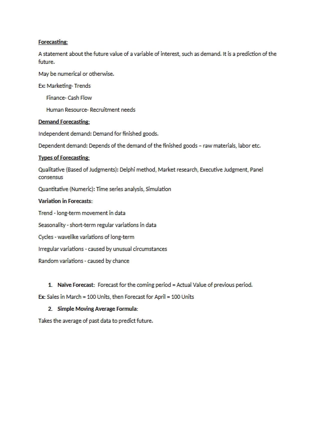 Forecasting Methods