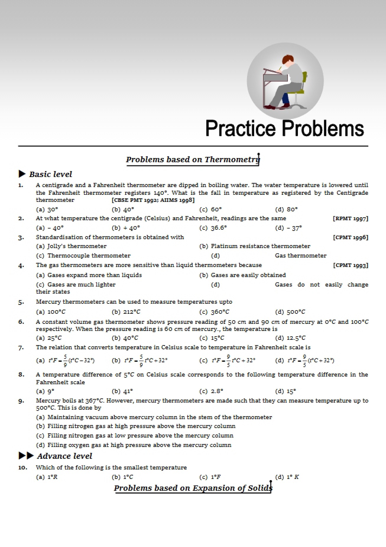 Problems Based on the Principles of Thermometry