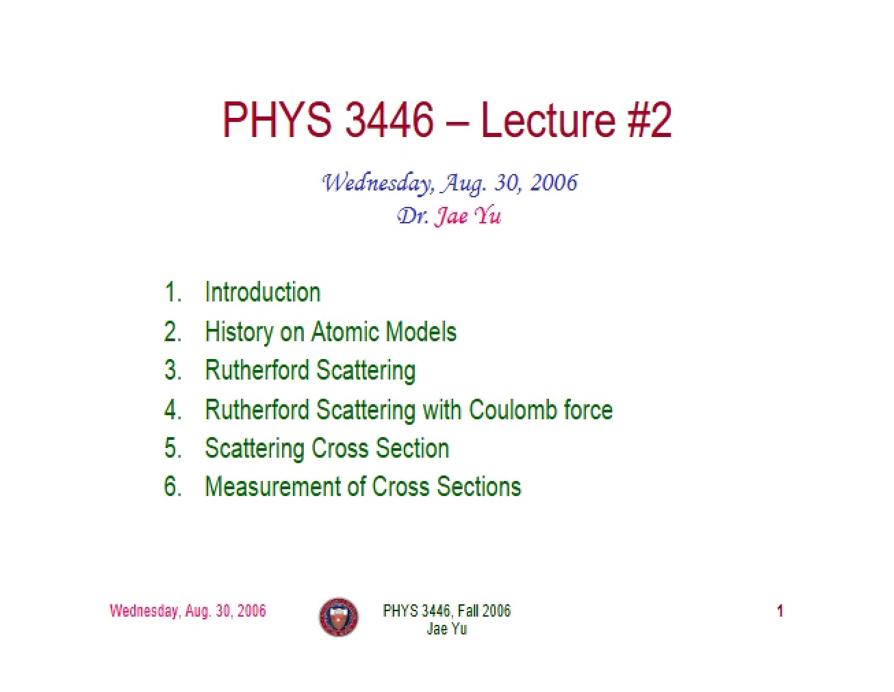 Atomic Models History - PHYS 3446