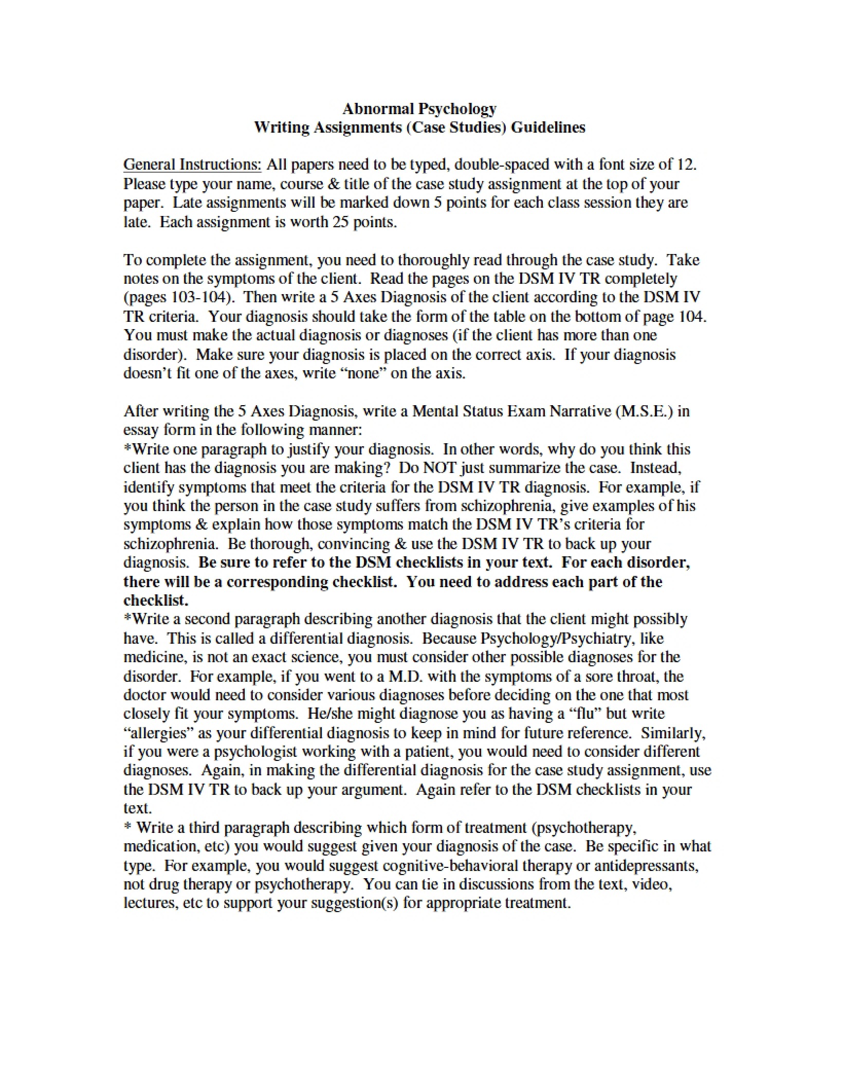 Guidelines for Writing Assignments and Case Studies