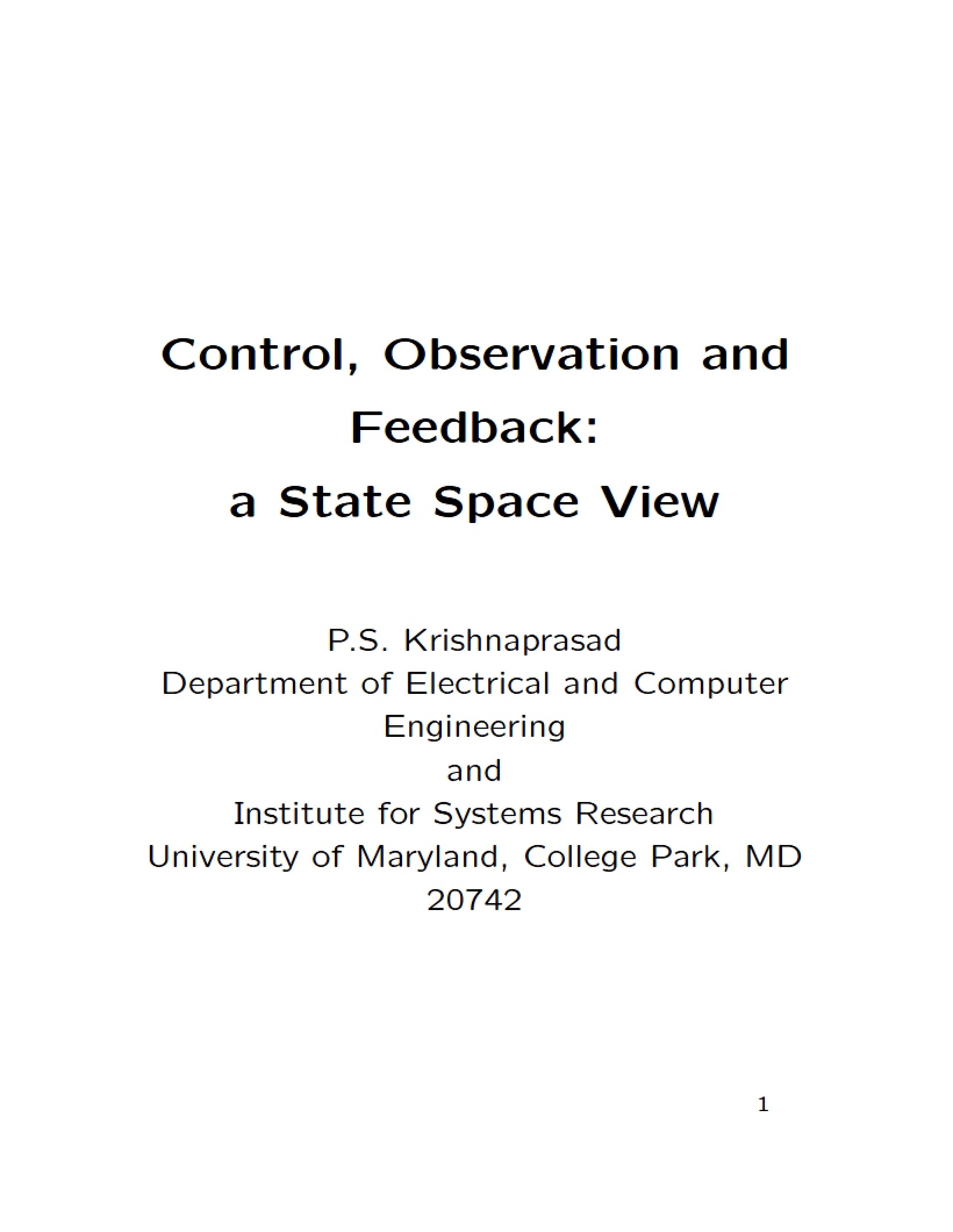 State Space View Control, Feedback, and Observation