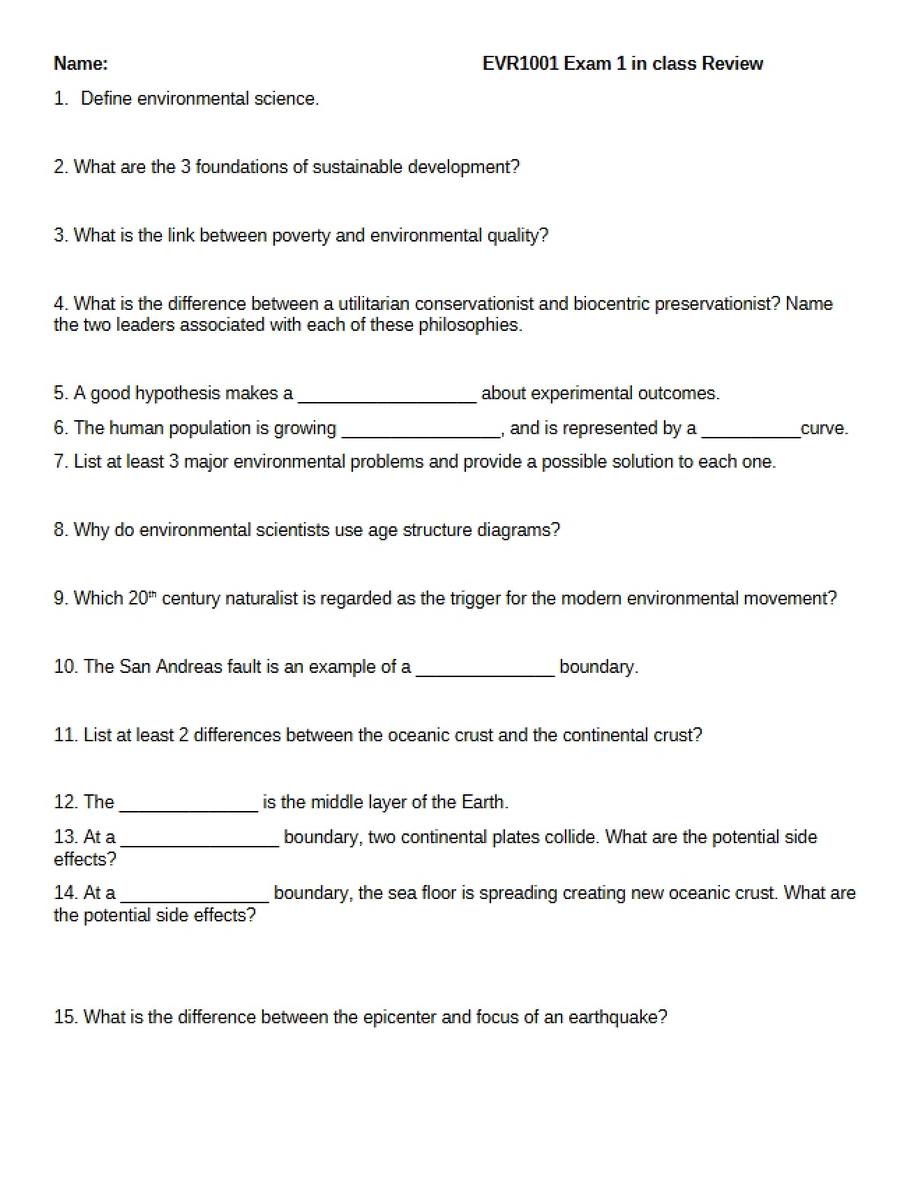 In-Class Review for Exam One