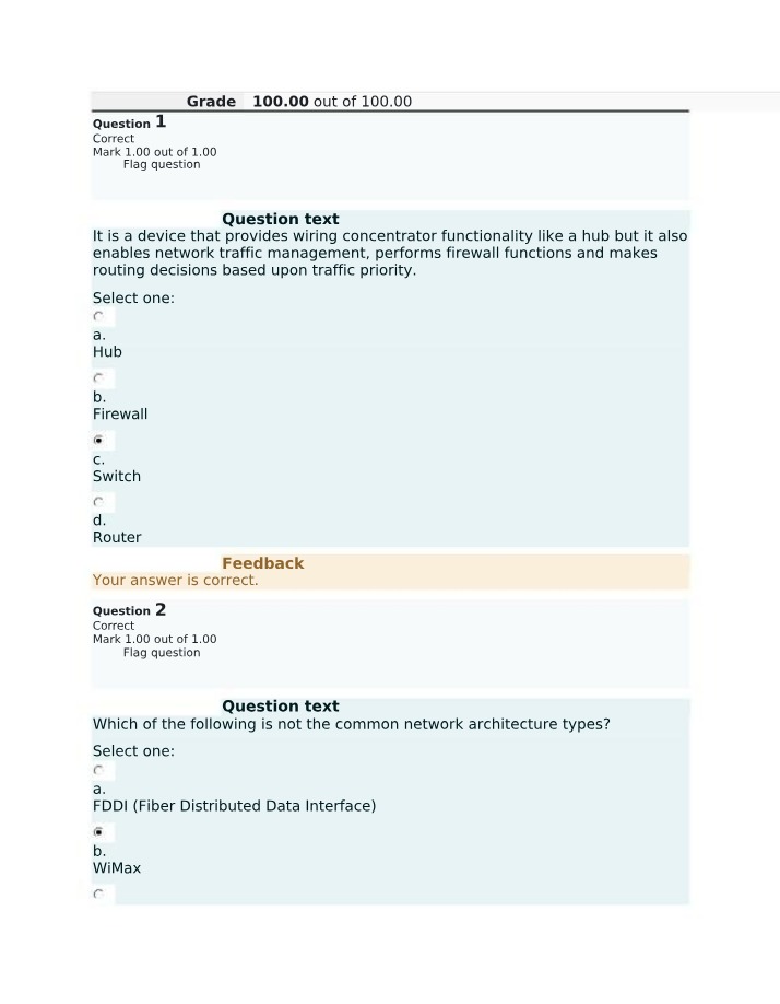 Network Devices and Architecture Exam