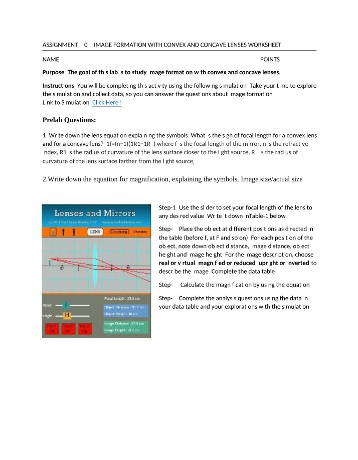Worksheet - Image Formation with Convex and Concave Lenses