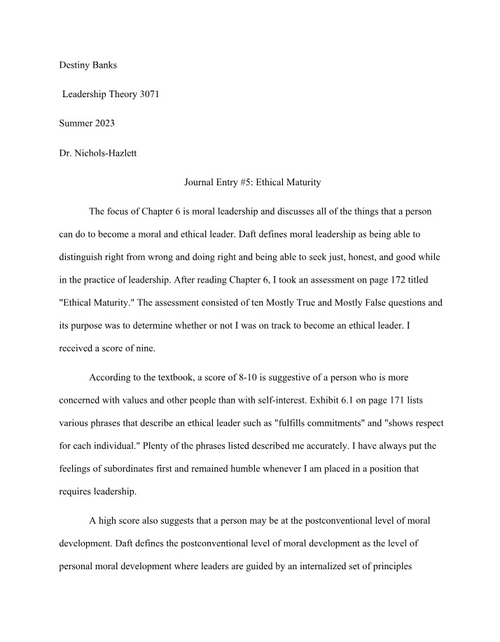 Destiny Banks - Journal Entry #5