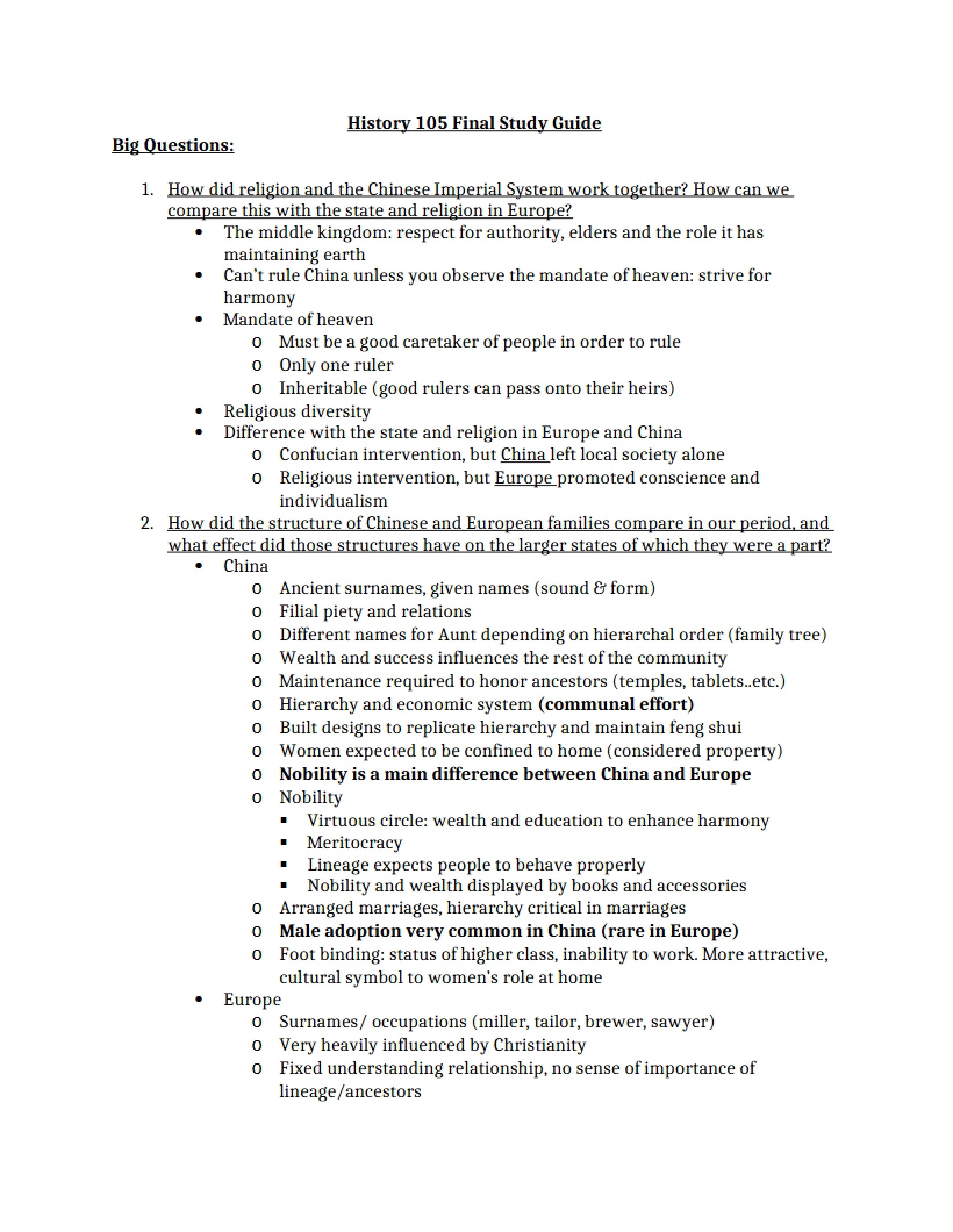 Final Study Guide History 105