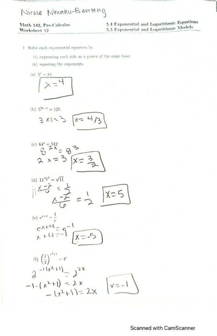 Calculus II Worksheet 12
