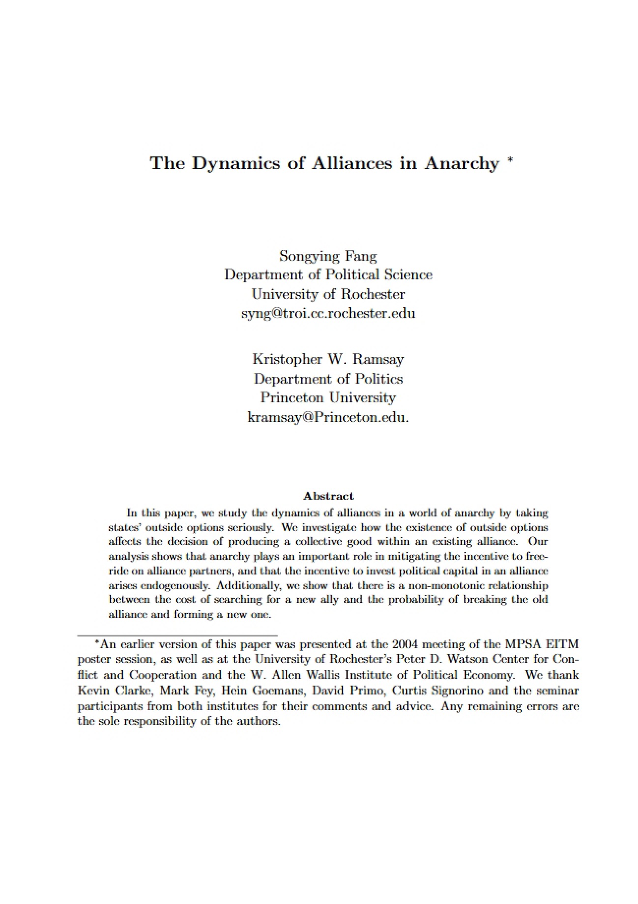 Alliances under Anarchic Dynamics