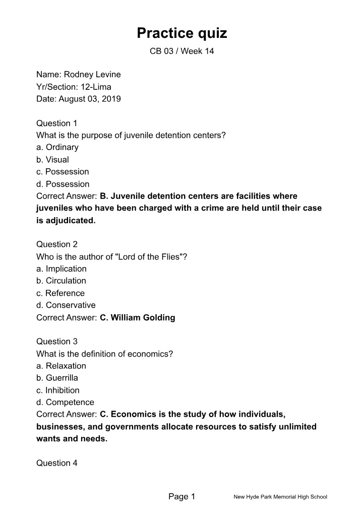 CB 03 Week 14 Practice Quiz