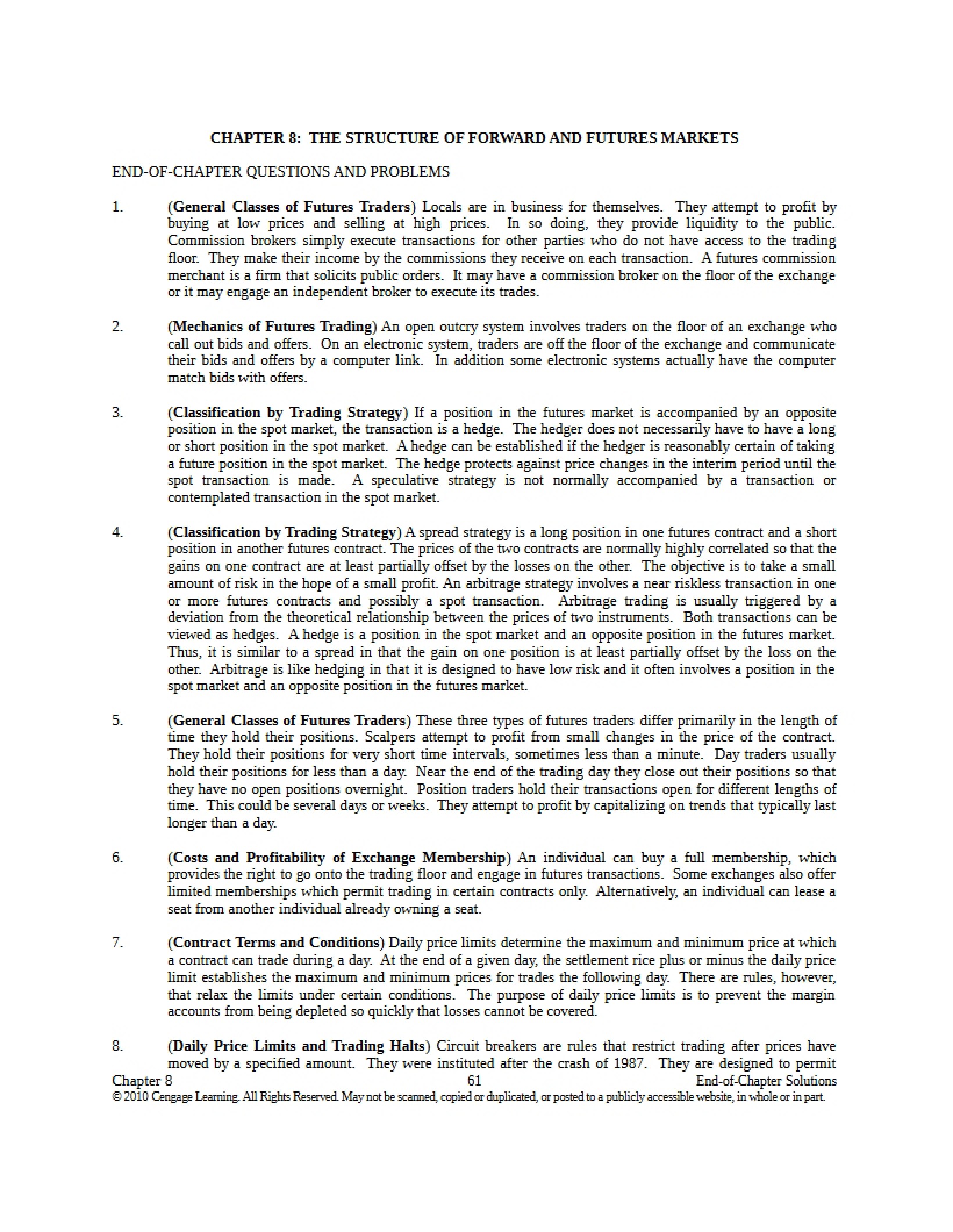 Forward and Futures Market Structure (Ch. 8)
