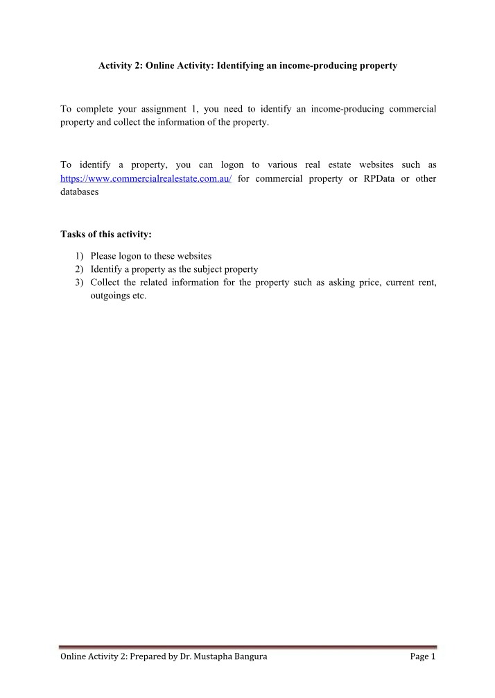 Online Activity 1 for Activity 2